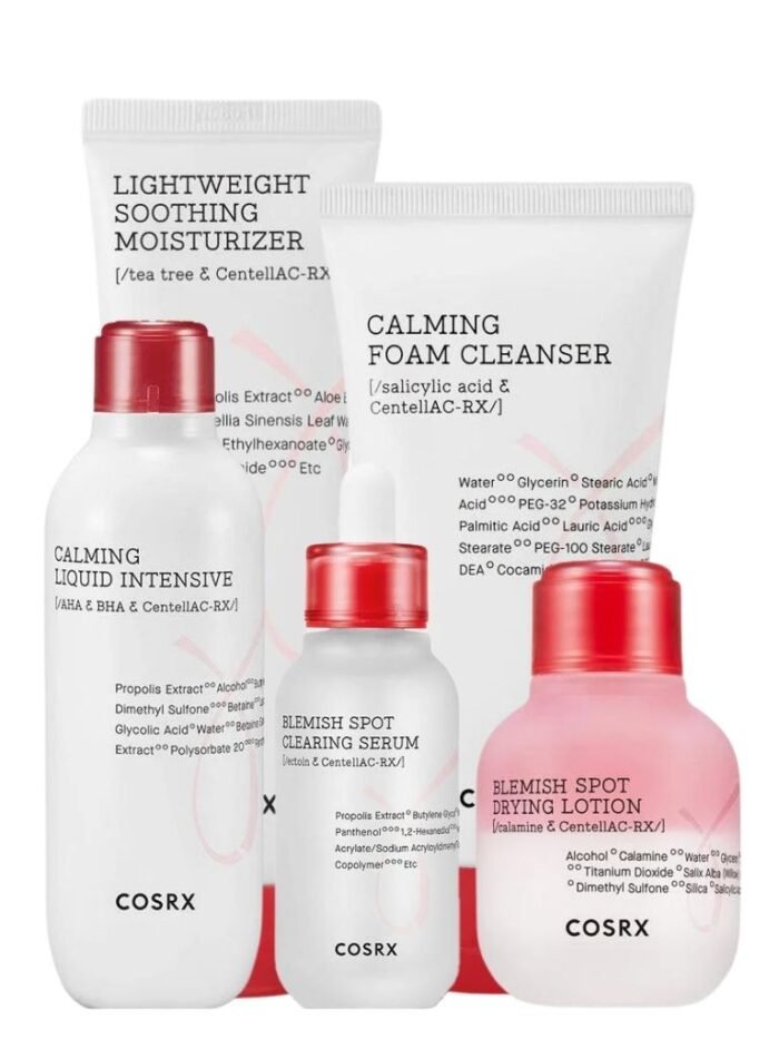 Cosrx AC Collection Complete Blemish & Acne Care Set 5 - Calming Foam Cleanser - Soothing Moisturizer - Blemish Spot Clearing Serum - Blemish Spot Drying Lotion - Calming Liquid Intensive