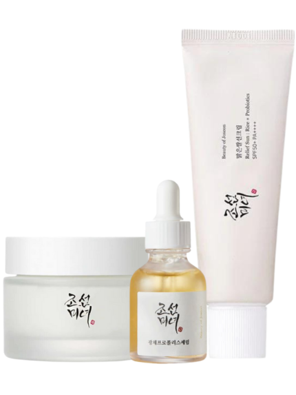 Beauty of Joseon Glow Kit - Radiance-Boosting Glow Serum with Propolis & Niacinamide, Luxurious Dynasty Cream, and Sunscreen Relief Sun Probiotics SPF50+ PA++++