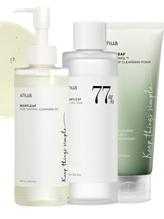 Anua Set - Pore Control Cleansing Oil - Deep Cleansing Foam - 77% Soothing Toner I pH 5.5